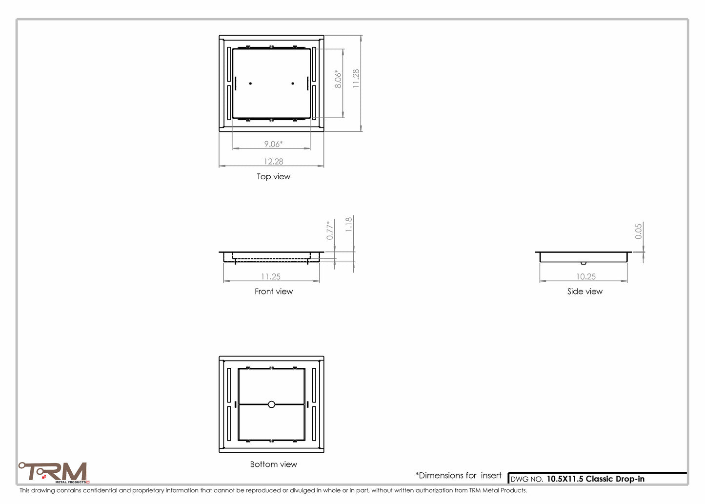 10.5x11.5 - Classic Drop-in Air Vent, Flush Floor-Matching, All Metal, Floor Vent Cover - TRM Metal  11.5x10.5