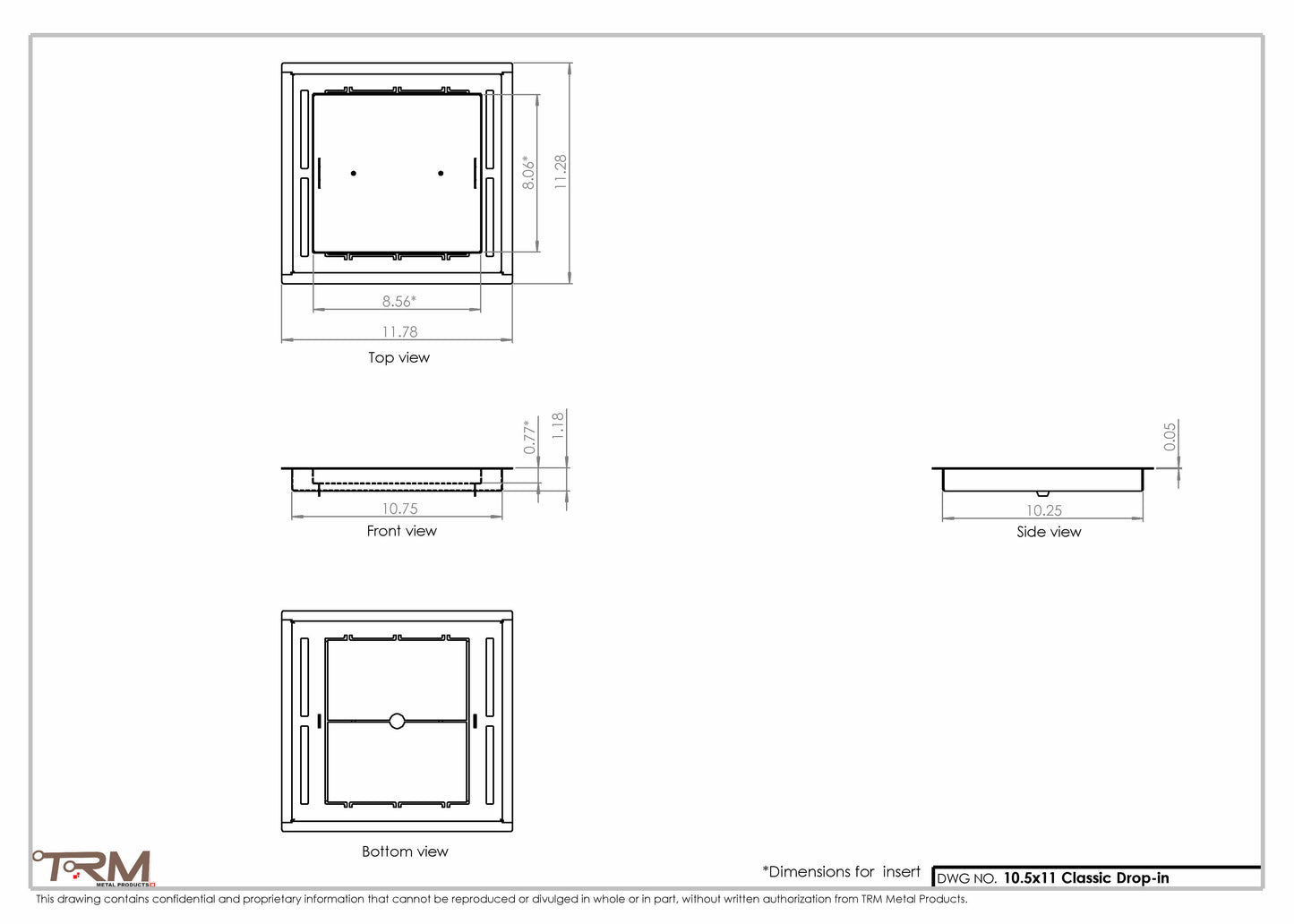 10.5x11 - Classic Drop-in Air Vent, Flush Floor-Matching, All Metal, Floor Vent Cover - TRM Metal  11x10.5