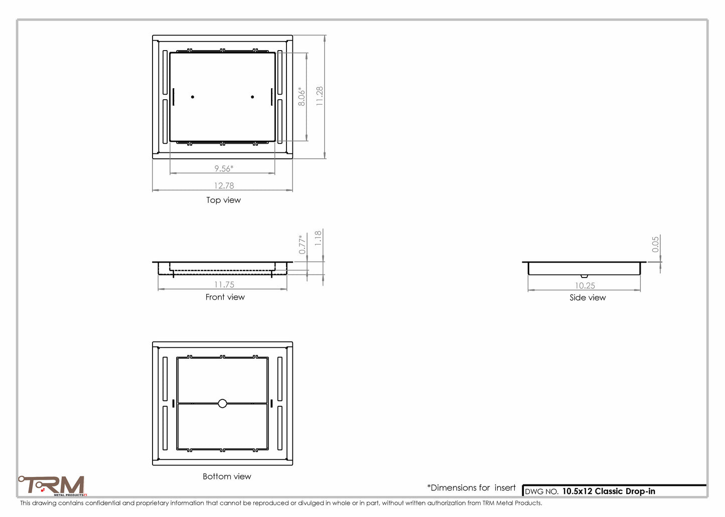 10.5x12 - Classic Drop-in Air Vent, Flush Floor-Matching, All Metal, Floor Vent Cover - TRM Metal  12x10.5