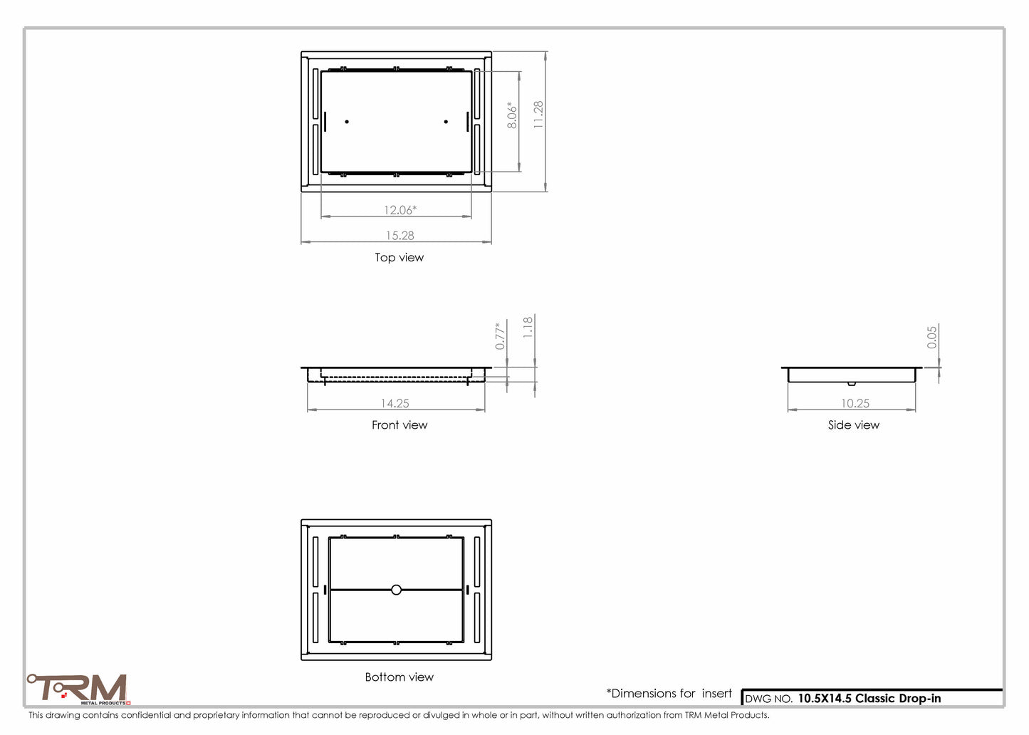 10.5x14.5 - Classic Drop-in Air Vent, Flush Floor-Matching, All Metal, Floor Vent Cover - TRM Metal  14.5x10.5