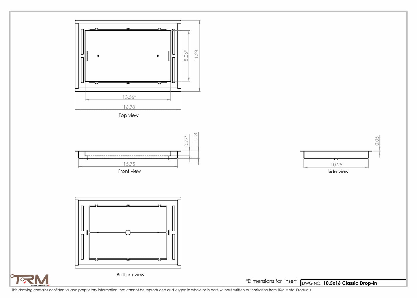 10.5x16 - Classic Drop-in Air Vent, Flush Floor-Matching, All Metal, Floor Vent Cover - TRM Metal  16x10.5