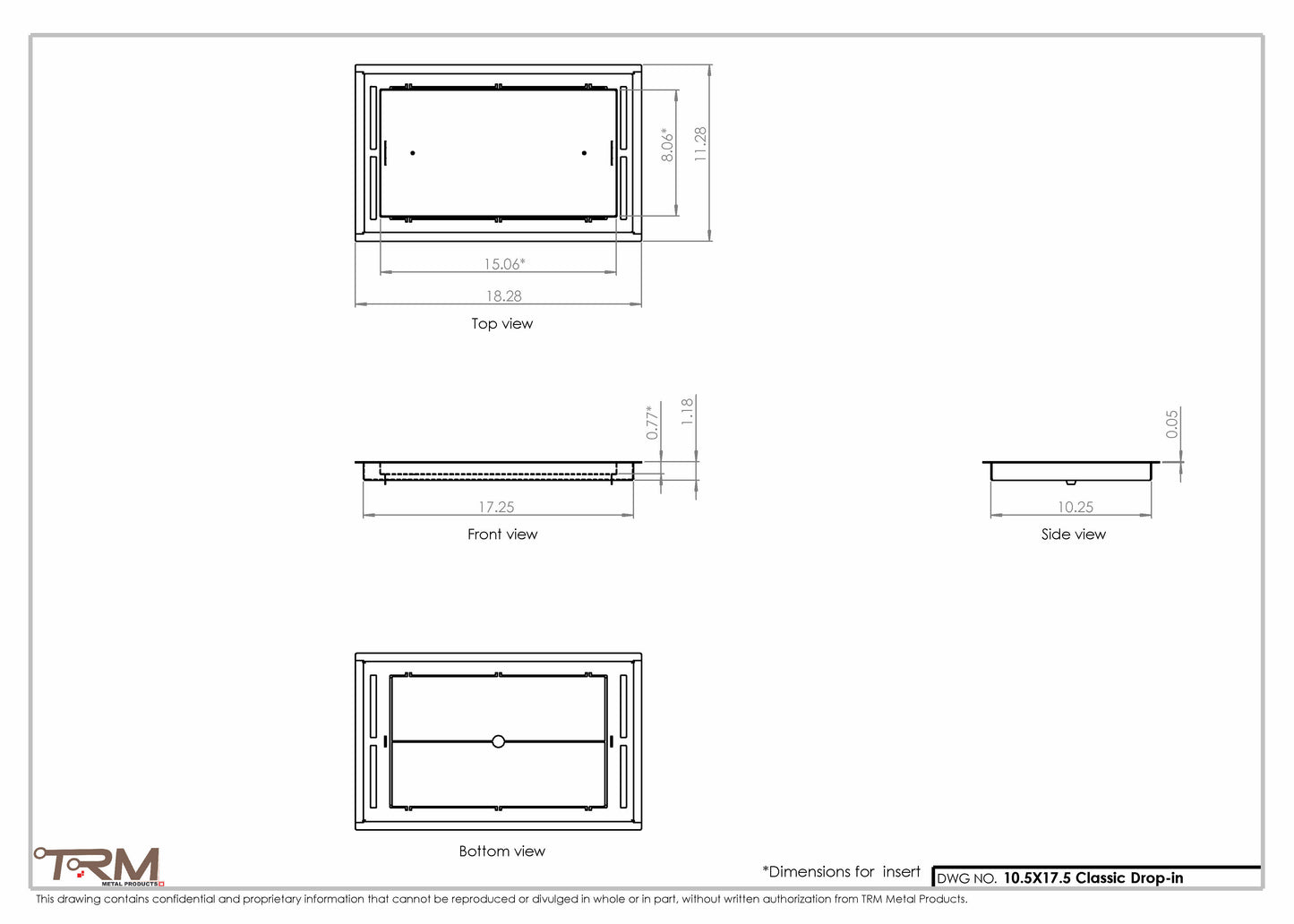 10.5x17.5 - Classic Drop-in Air Vent, Flush Floor-Matching, All Metal, Floor Vent Cover - TRM Metal  17.5x10.5