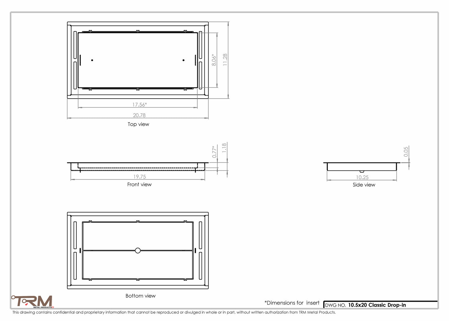 10.5x20 - Classic Drop-in Air Vent, Flush Floor-Matching, All Metal, Floor Vent Cover - TRM Metal  20x10.5