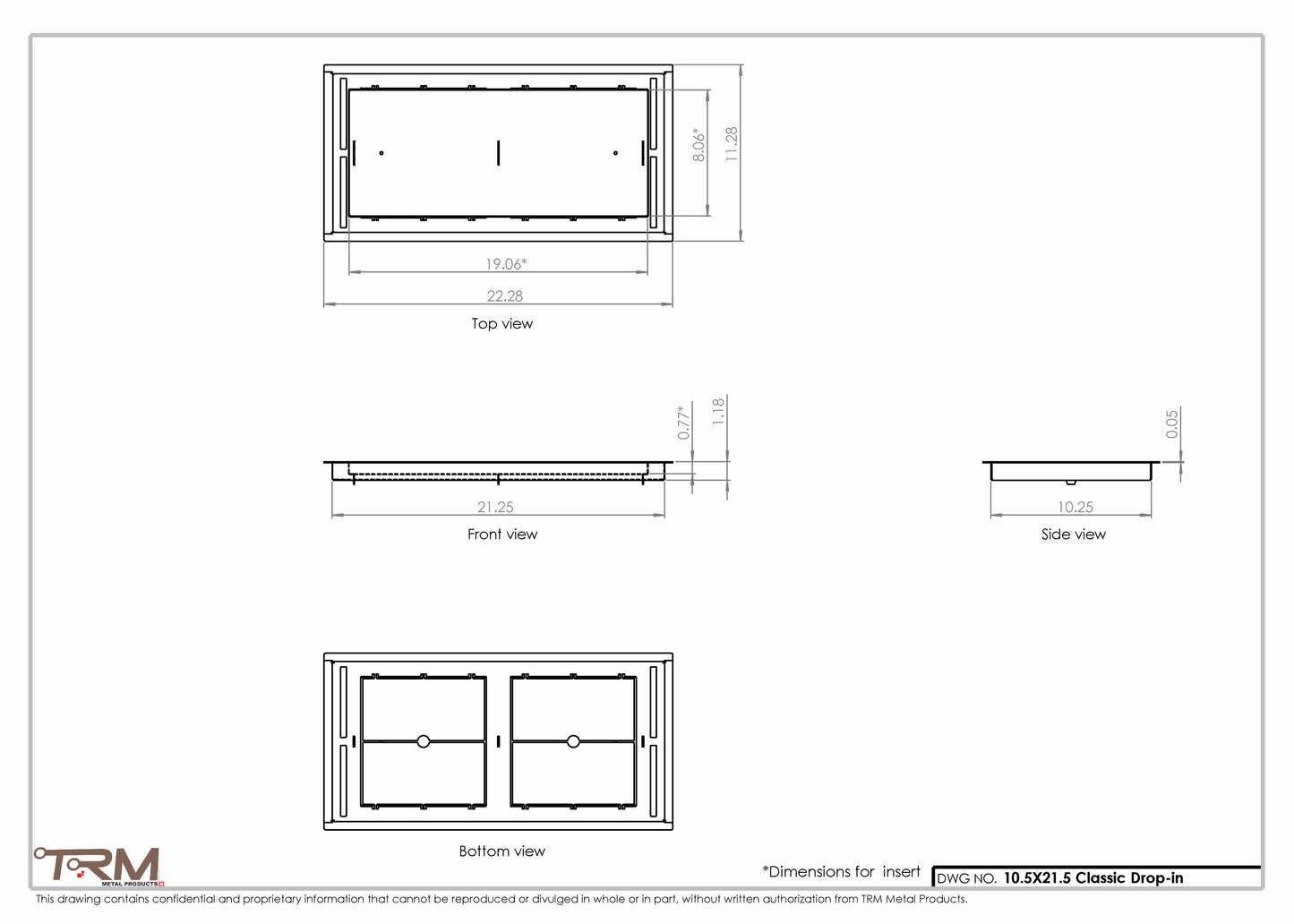 10.5x21.5 - Classic Drop-in Air Vent, Flush Floor-Matching, All Metal, Floor Vent Cover - TRM Metal  21.5x10.5
