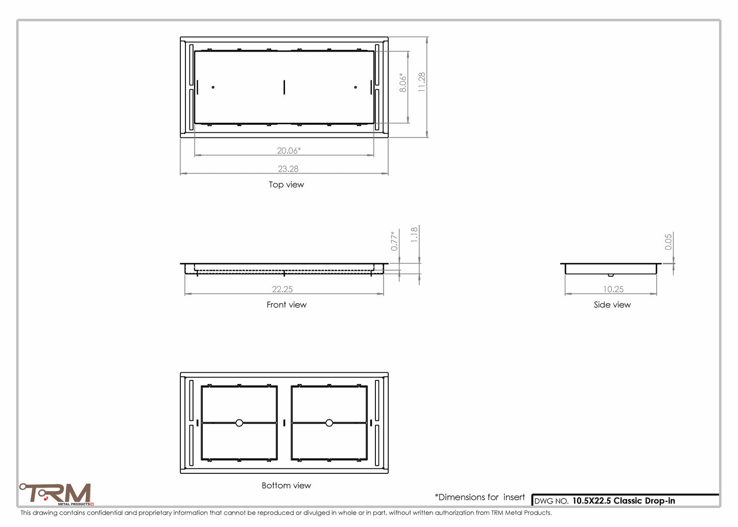 10.5x22.5 - Classic Drop-in Air Vent, Flush Floor-Matching, All Metal, Floor Vent Cover - TRM Metal  22.5x10.5