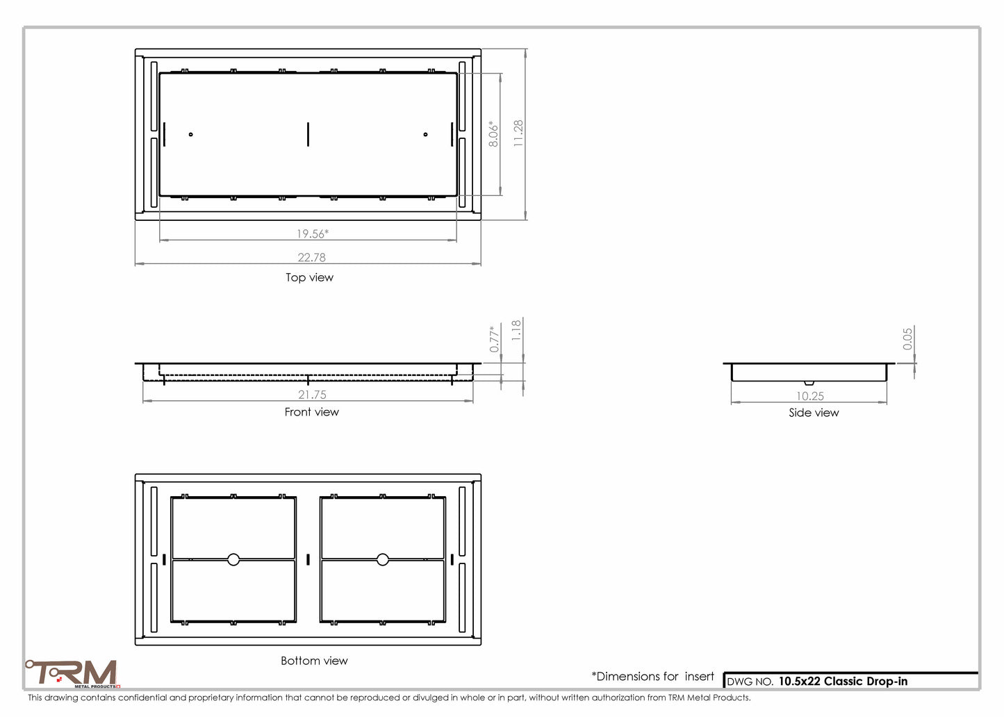 10.5x22 - Classic Drop-in Air Vent, Flush Floor-Matching, All Metal, Floor Vent Cover - TRM Metal  22x10.5