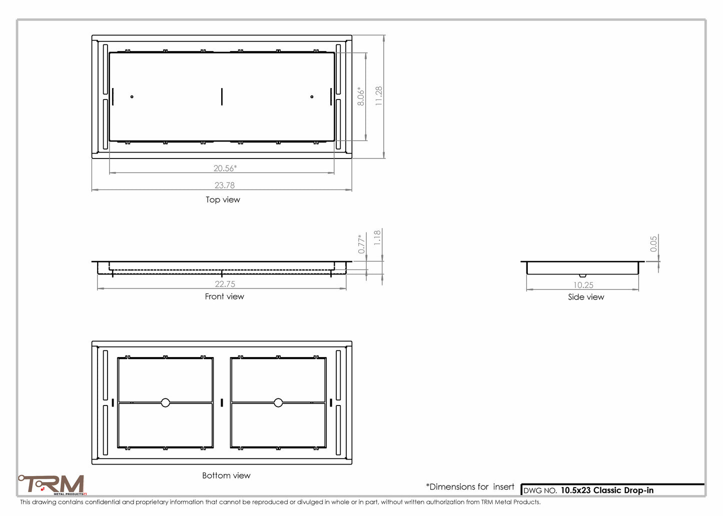 10.5x23 - Classic Drop-in Air Vent, Flush Floor-Matching, All Metal, Floor Vent Cover - TRM Metal  23x10.5