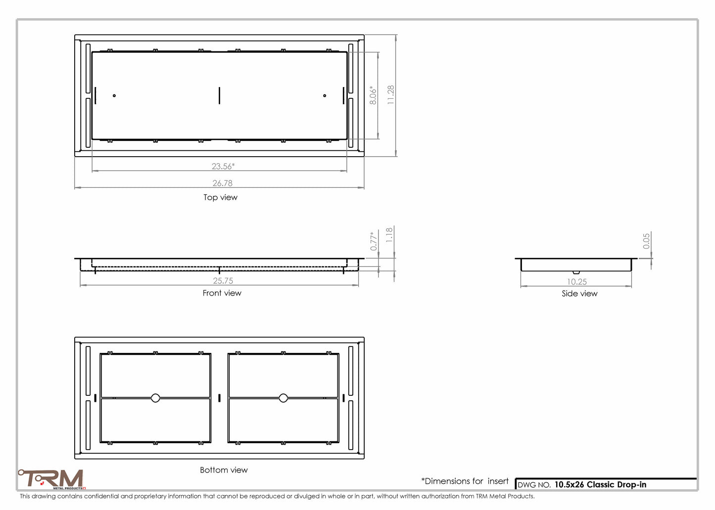 10.5x26 - Classic Drop-in Air Vent, Flush Floor-Matching, All Metal, Floor Vent Cover - TRM Metal  26x10.5