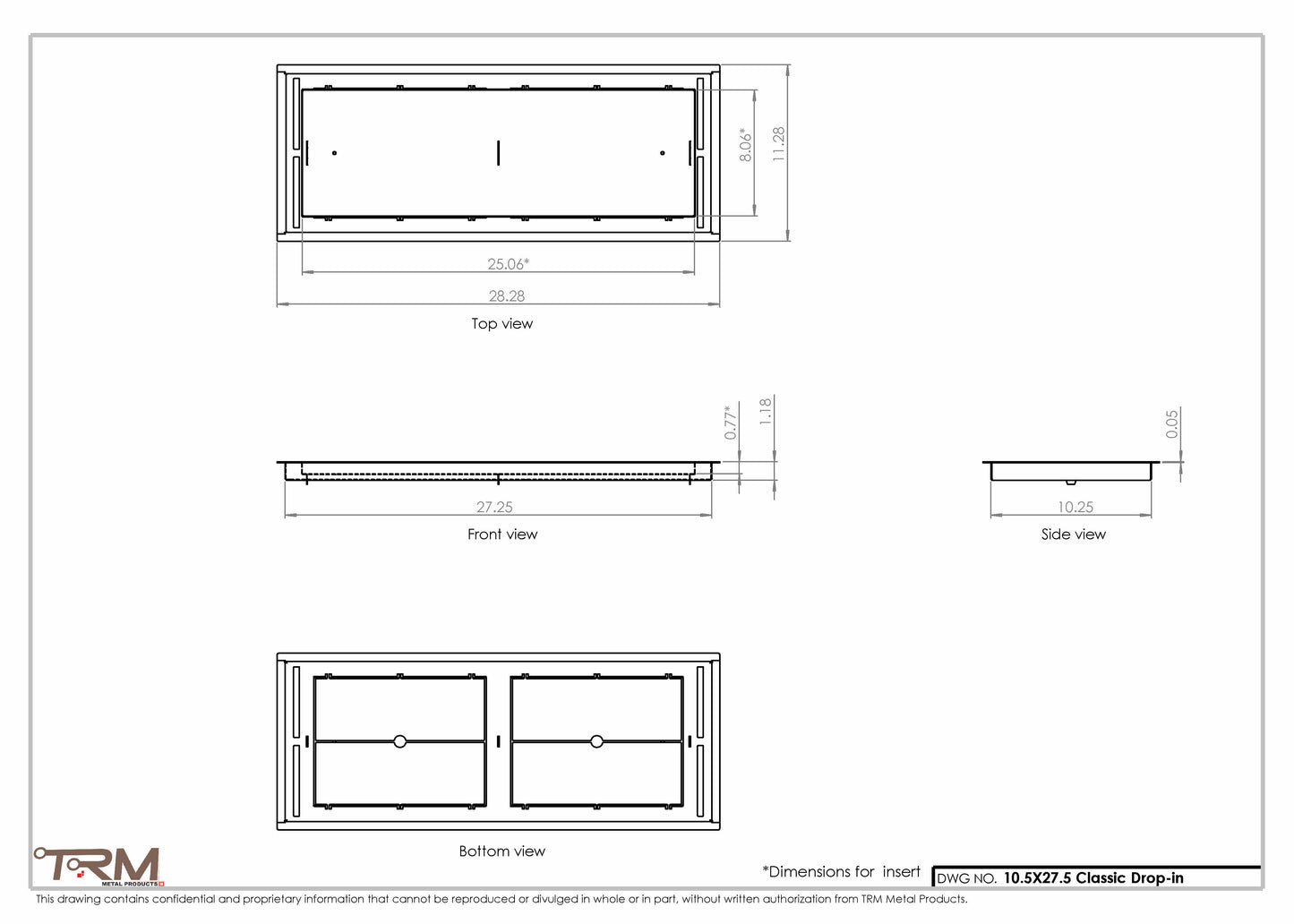 10.5x27.5 - Classic Drop-in Air Vent, Flush Floor-Matching, All Metal, Floor Vent Cover - TRM Metal  27.5x10.5