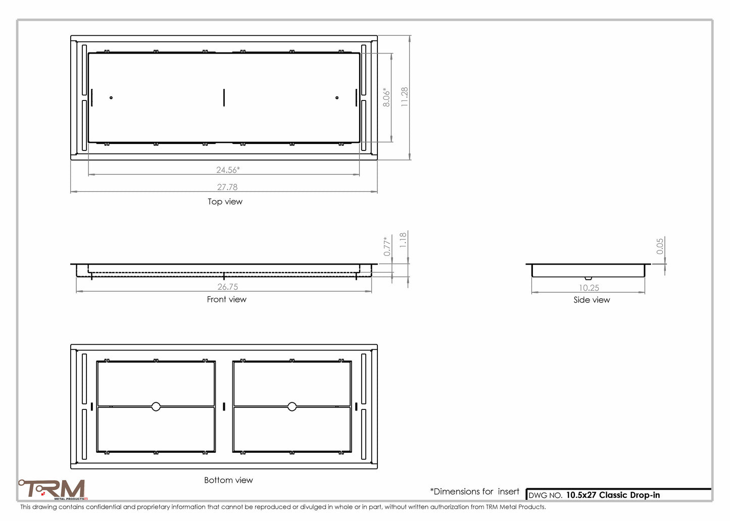 10.5x27 - Classic Drop-in Air Vent, Flush Floor-Matching, All Metal, Floor Vent Cover - TRM Metal  27x10.5