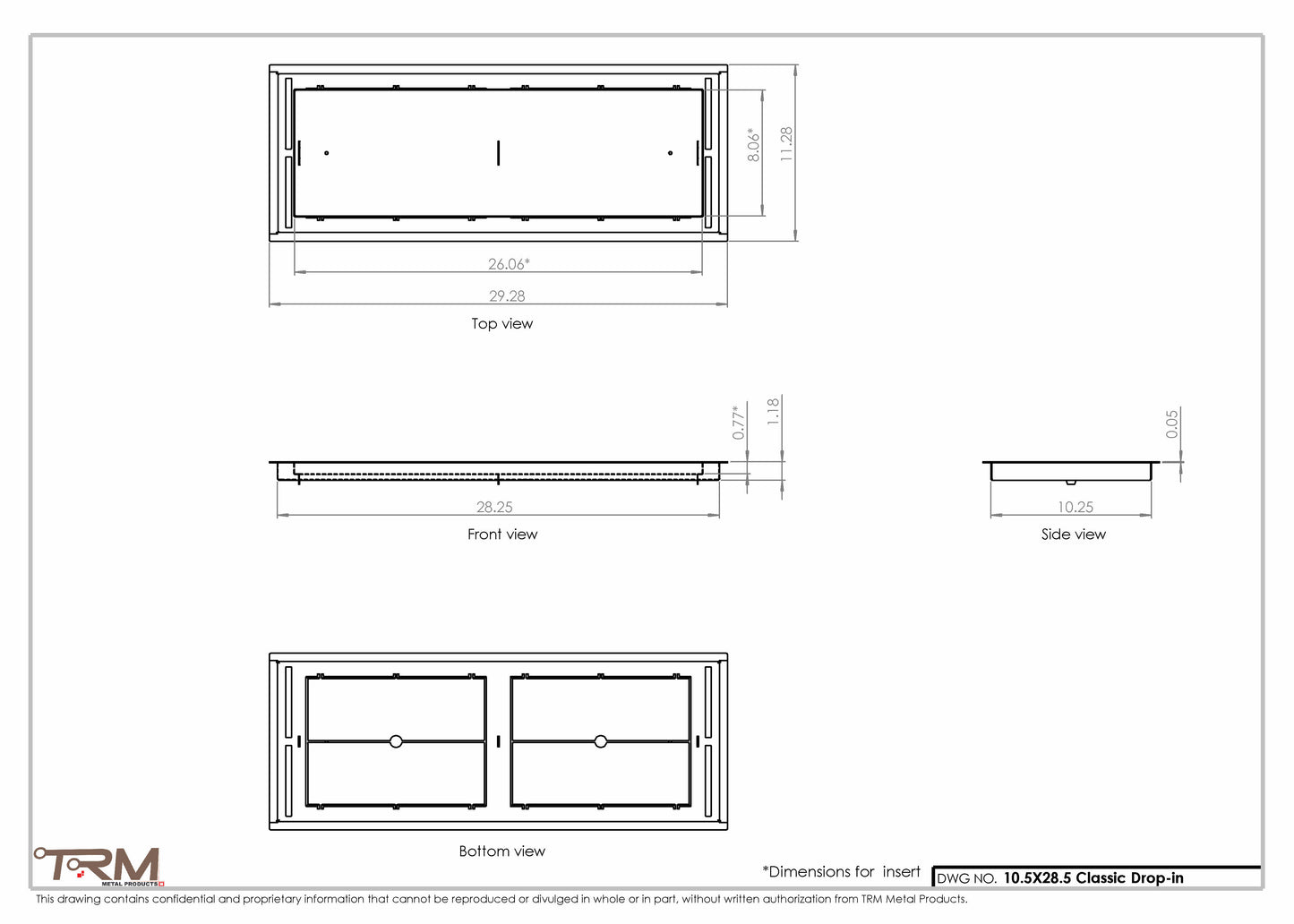 10.5x28.5 - Classic Drop-in Air Vent, Flush Floor-Matching, All Metal, Floor Vent Cover - TRM Metal  28.5x10.5