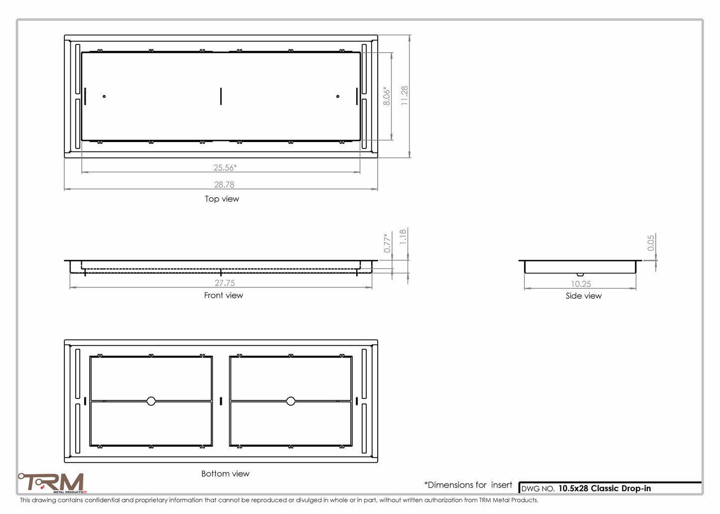 10.5x28 - Classic Drop-in Air Vent, Flush Floor-Matching, All Metal, Floor Vent Cover - TRM Metal  28x10.5