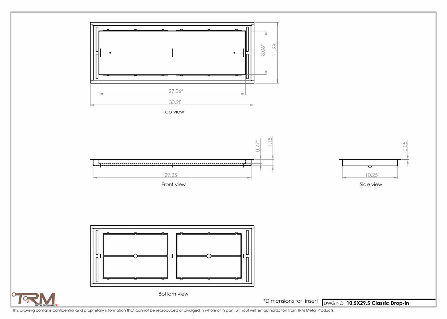 10.5x29.5 - Classic Drop-in Air Vent, Flush Floor-Matching, All Metal, Floor Vent Cover - TRM Metal  29.5x10.5