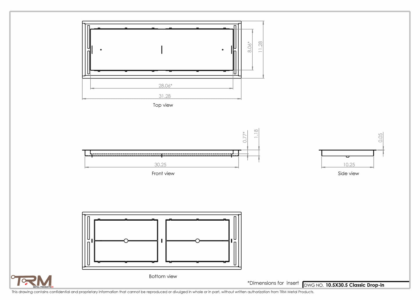 10.5x30.5 - Classic Drop-in Air Vent, Flush Floor-Matching, All Metal, Floor Vent Cover - TRM Metal  30.5x10.5