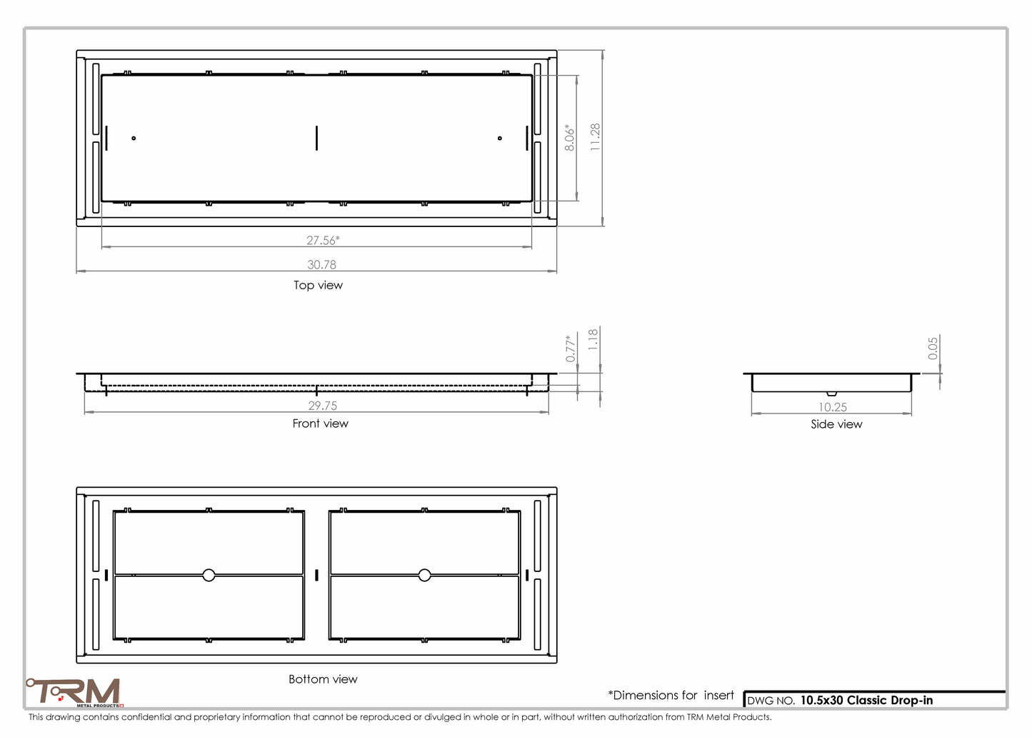 10.5x30 - Classic Drop-in Air Vent, Flush Floor-Matching, All Metal, Floor Vent Cover - TRM Metal  30x10.5