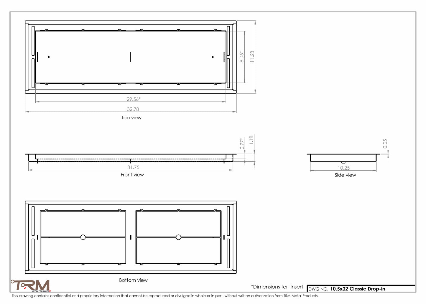 10.5x32 - Classic Drop-in Air Vent, Flush Floor-Matching, All Metal, Floor Vent Cover - TRM Metal  32x10.5