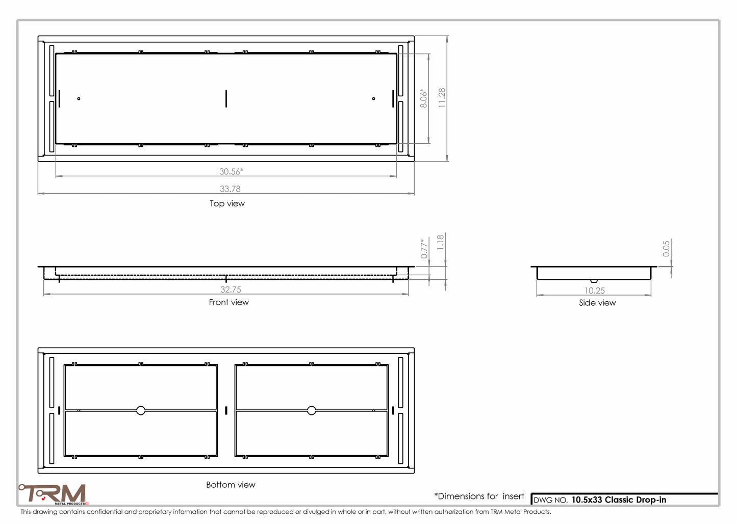 10.5x33 - Classic Drop-in Air Vent, Flush Floor-Matching, All Metal, Floor Vent Cover - TRM Metal  33x10.5