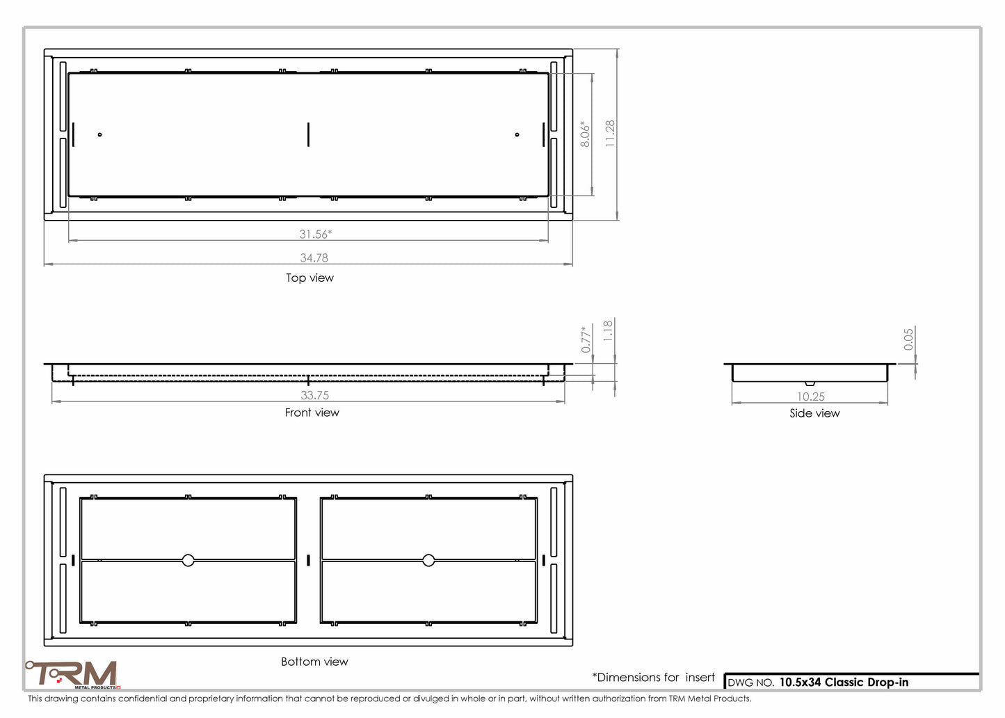 10.5x34 - Classic Drop-in Air Vent, Flush Floor-Matching, All Metal, Floor Vent Cover - TRM Metal  34x10.5