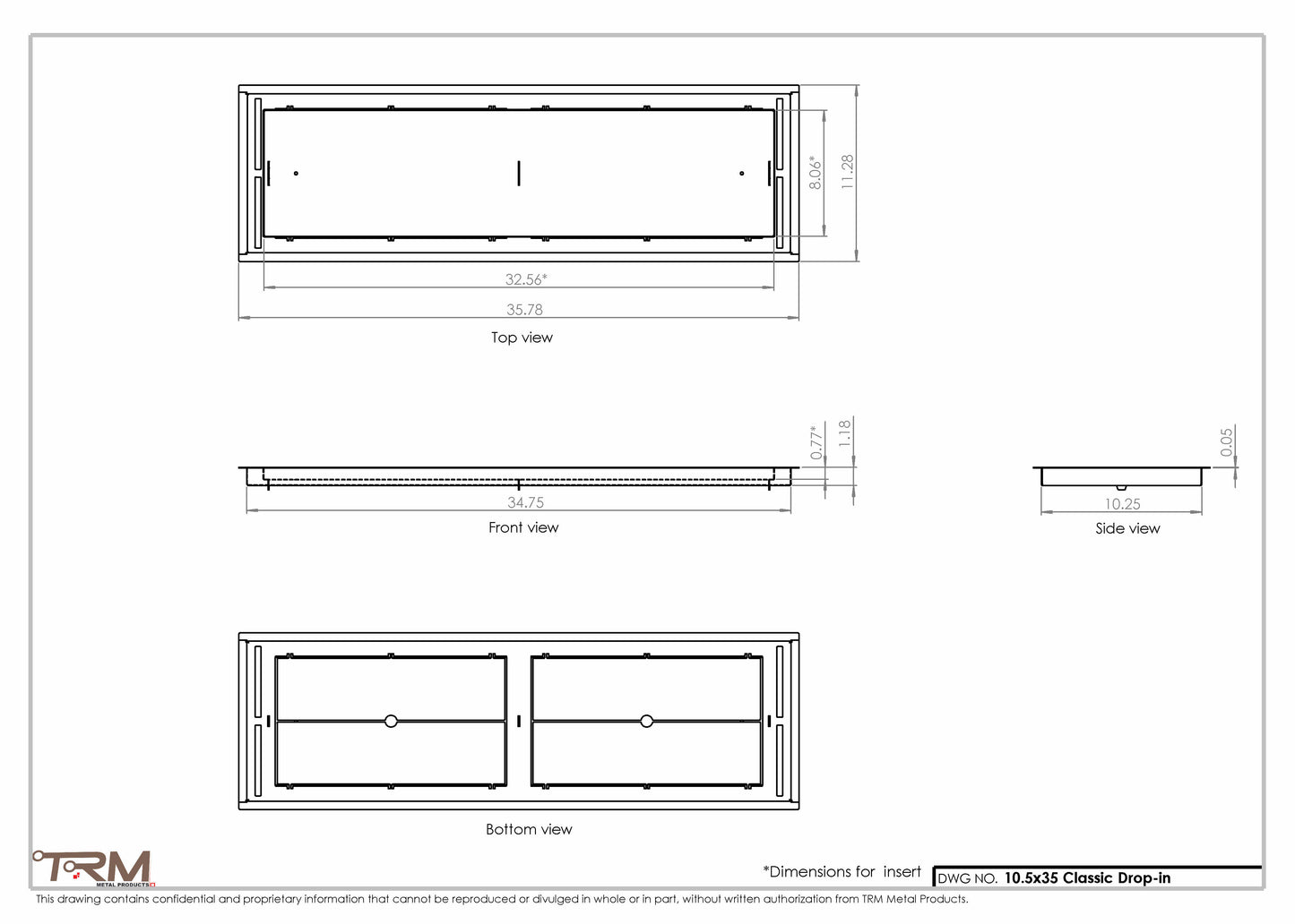 10.5x35 - Classic Drop-in Air Vent, Flush Floor-Matching, All Metal, Floor Vent Cover - TRM Metal  35x10.5