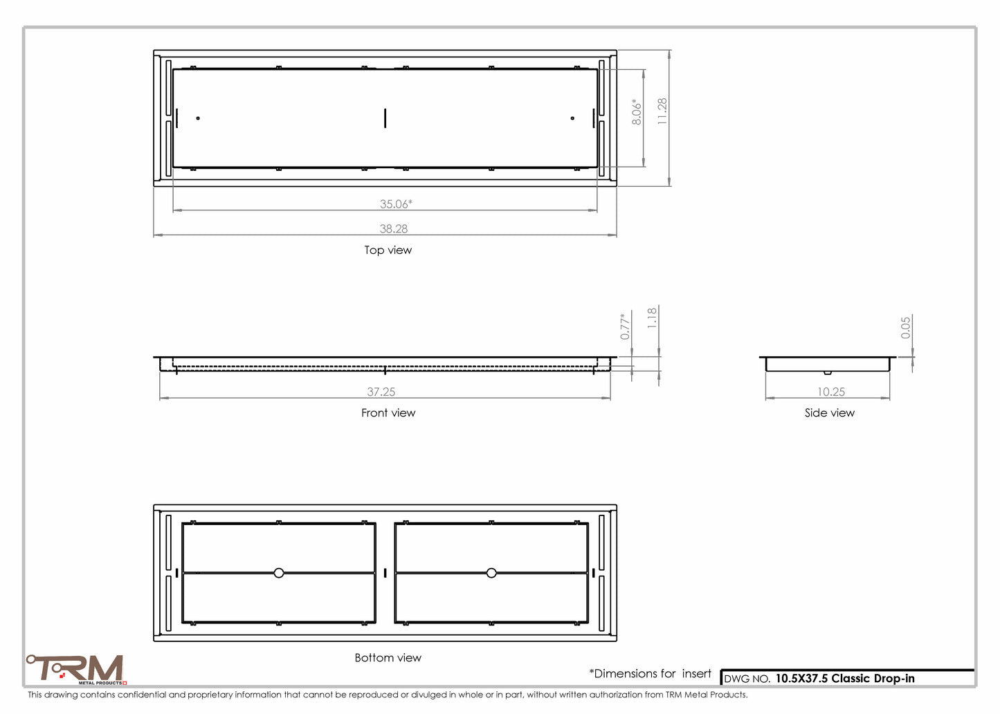 10.5x37.5 - Classic Drop-in Air Vent, Flush Floor-Matching, All Metal, Floor Vent Cover - TRM Metal  37.5x10.5