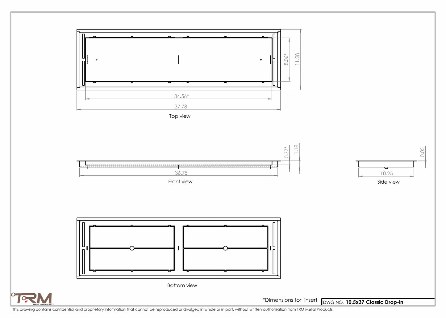 10.5x37 - Classic Drop-in Air Vent, Flush Floor-Matching, All Metal, Floor Vent Cover - TRM Metal  37x10.5