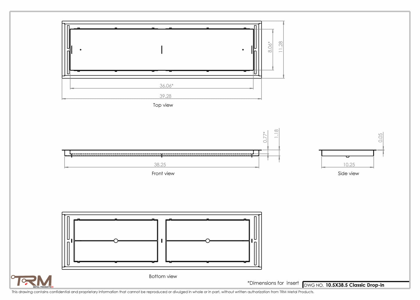 10.5x38.5 - Classic Drop-in Air Vent, Flush Floor-Matching, All Metal, Floor Vent Cover - TRM Metal  38.5x10.5