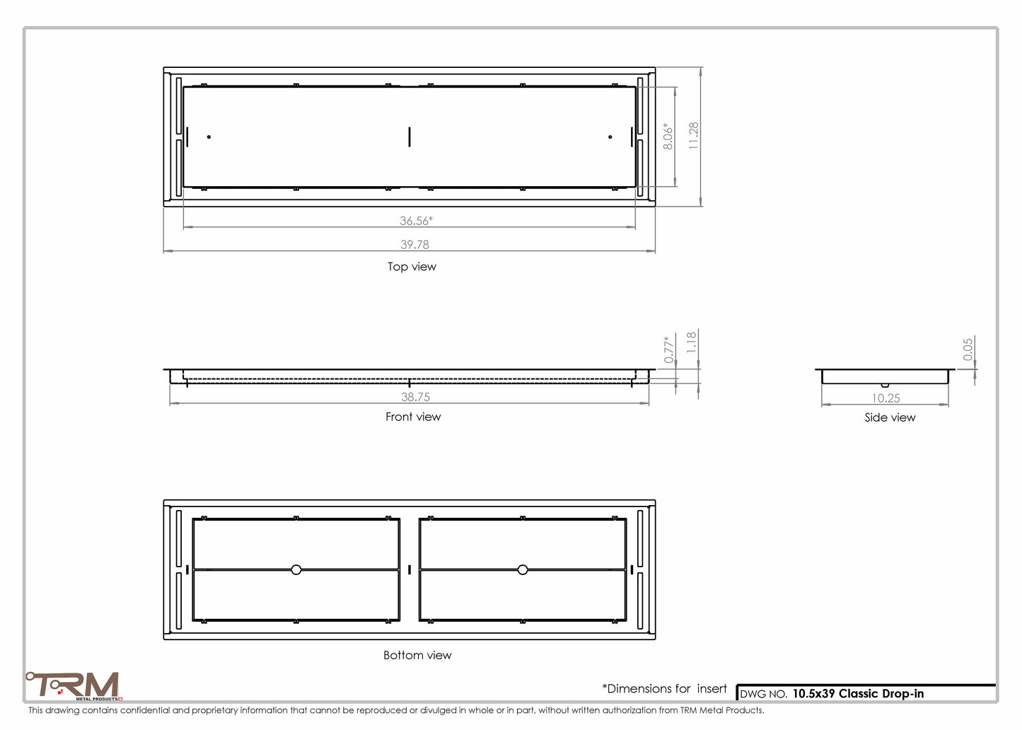 10.5x39 - Classic Drop-in Air Vent, Flush Floor-Matching, All Metal, Floor Vent Cover - TRM Metal  39x10.5