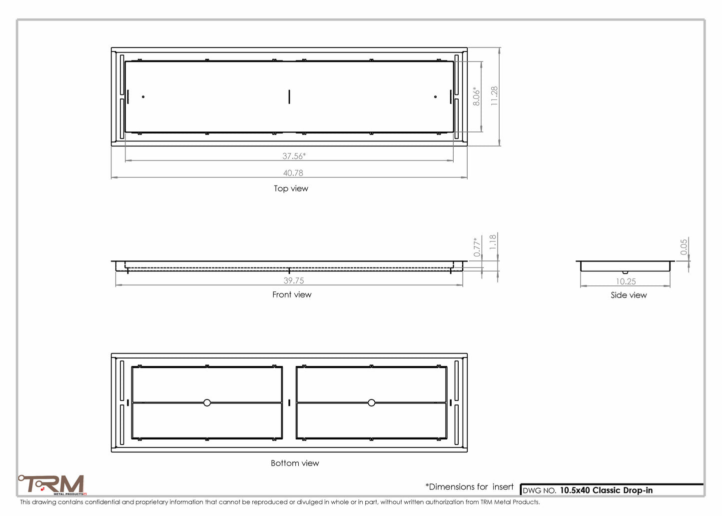 10.5x40 - Classic Drop-in Air Vent, Flush Floor-Matching, All Metal, Floor Vent Cover - TRM Metal  40x10.5