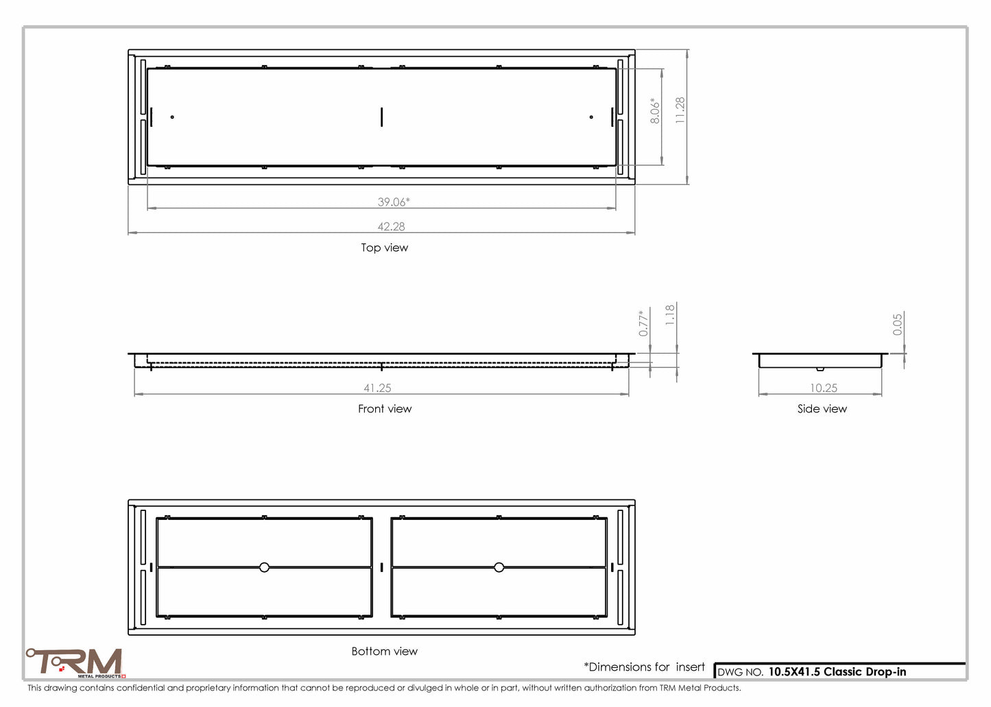 10.5x41.5 - Classic Drop-in Air Vent, Flush Floor-Matching, All Metal, Floor Vent Cover - TRM Metal  41.5x10.5