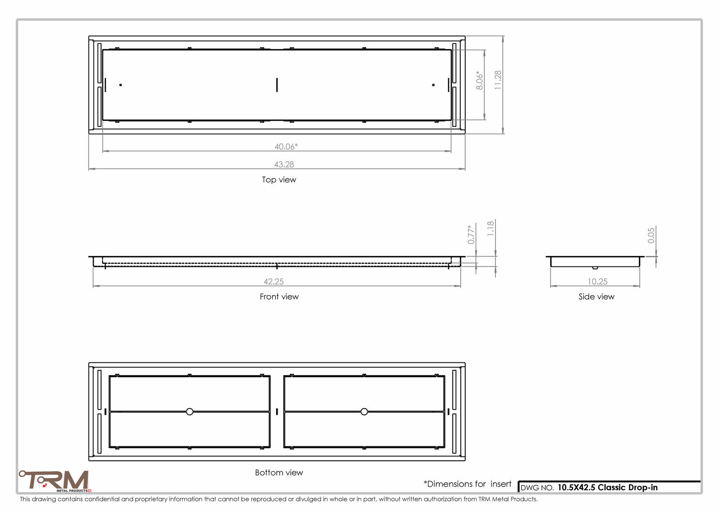 10.5x42.5 - Classic Drop-in Air Vent, Flush Floor-Matching, All Metal, Floor Vent Cover - TRM Metal  42.5x10.5