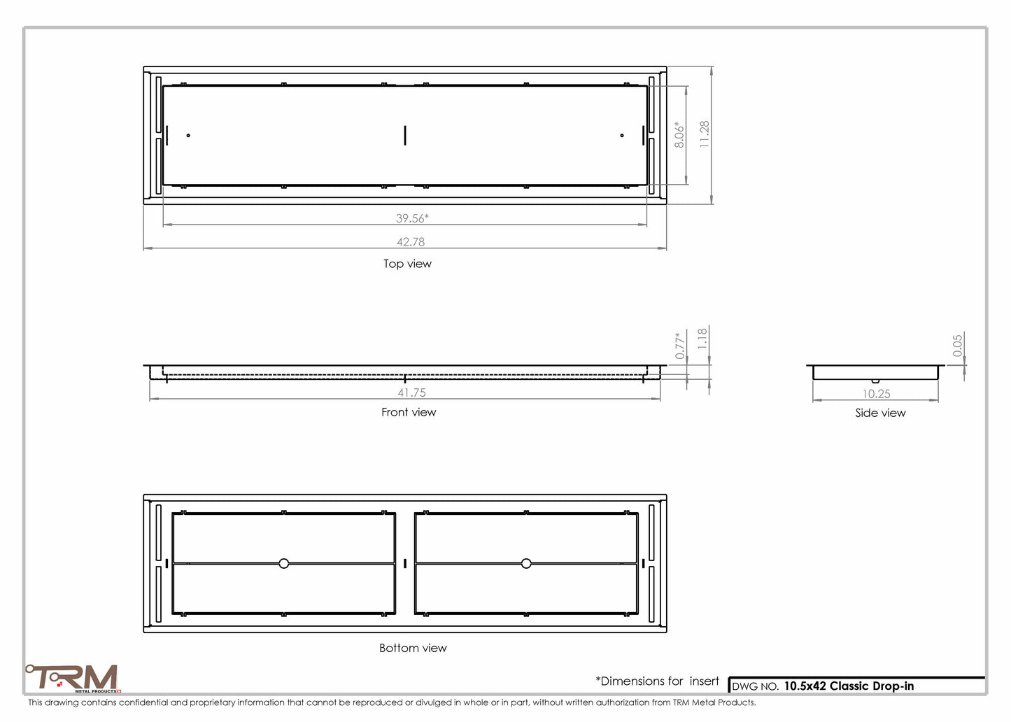 10.5x42 - Classic Drop-in Air Vent, Flush Floor-Matching, All Metal, Floor Vent Cover - TRM Metal  42x10.5
