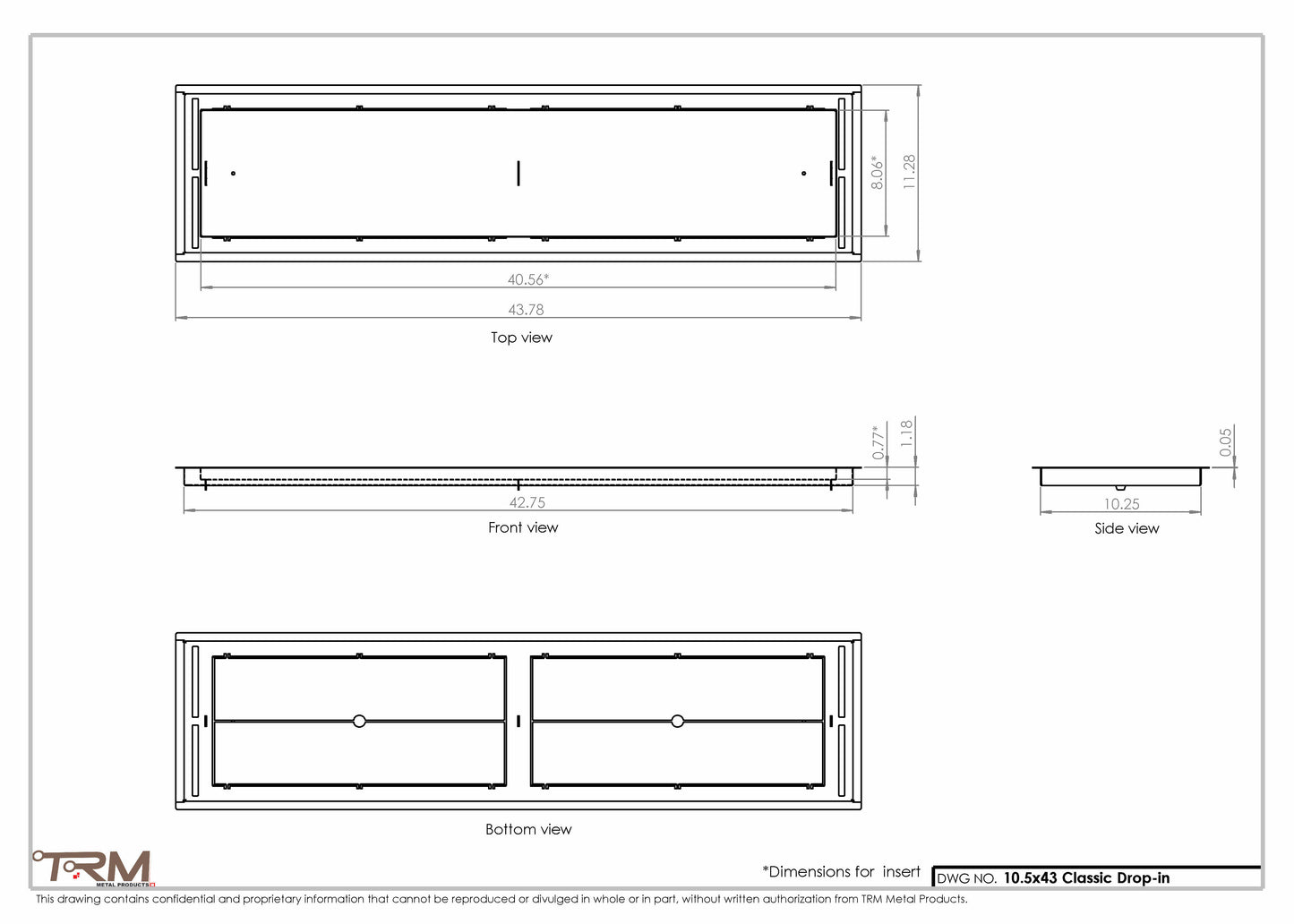 10.5x43 - Classic Drop-in Air Vent, Flush Floor-Matching, All Metal, Floor Vent Cover - TRM Metal  43x10.5