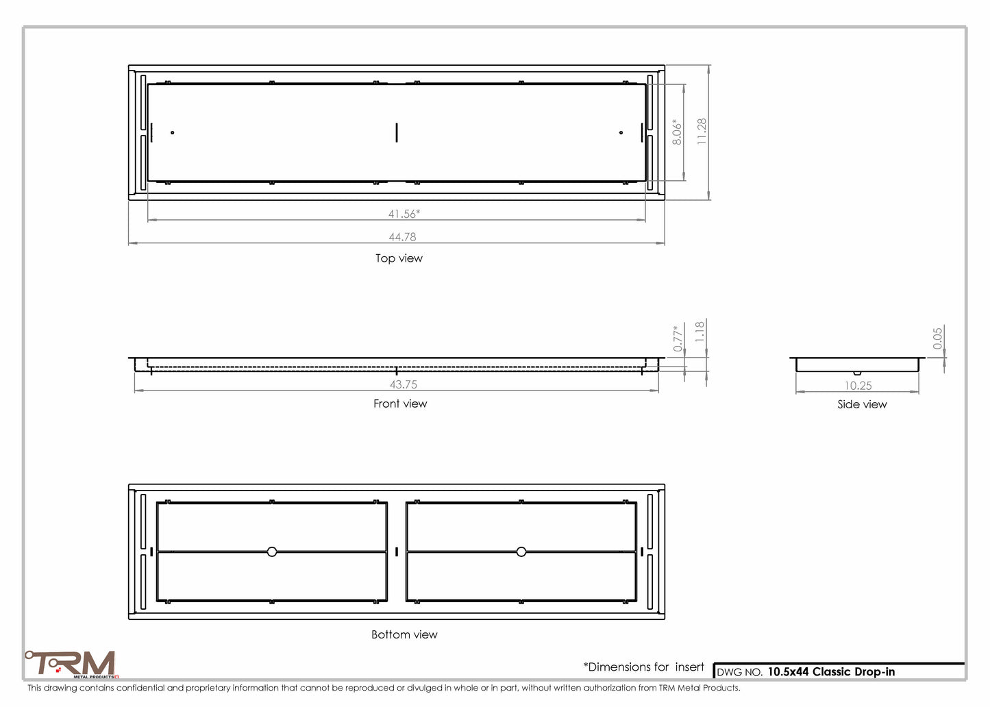 10.5x44 - Classic Drop-in Air Vent, Flush Floor-Matching, All Metal, Floor Vent Cover - TRM Metal  44x10.5