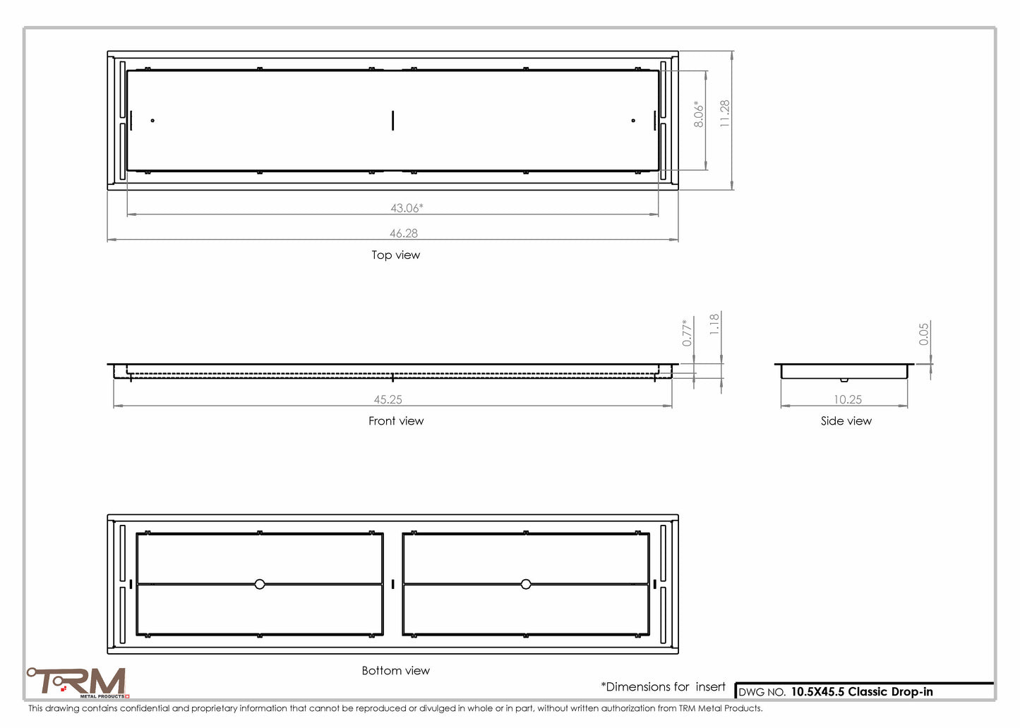 10.5x45.5 - Classic Drop-in Air Vent, Flush Floor-Matching, All Metal, Floor Vent Cover - TRM Metal  45.5x10.5