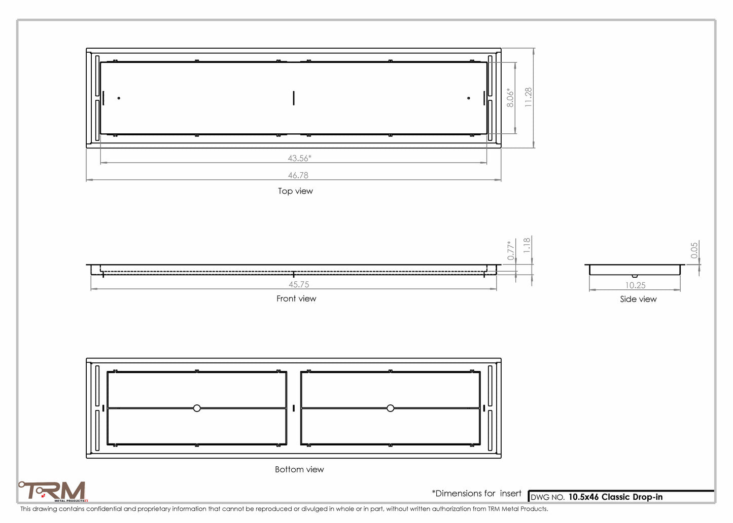 10.5x46 - Classic Drop-in Air Vent, Flush Floor-Matching, All Metal, Floor Vent Cover - TRM Metal  46x10.5