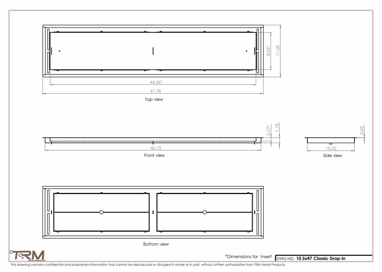 10.5x47 - Classic Drop-in Air Vent, Flush Floor-Matching, All Metal, Floor Vent Cover - TRM Metal  47x10.5
