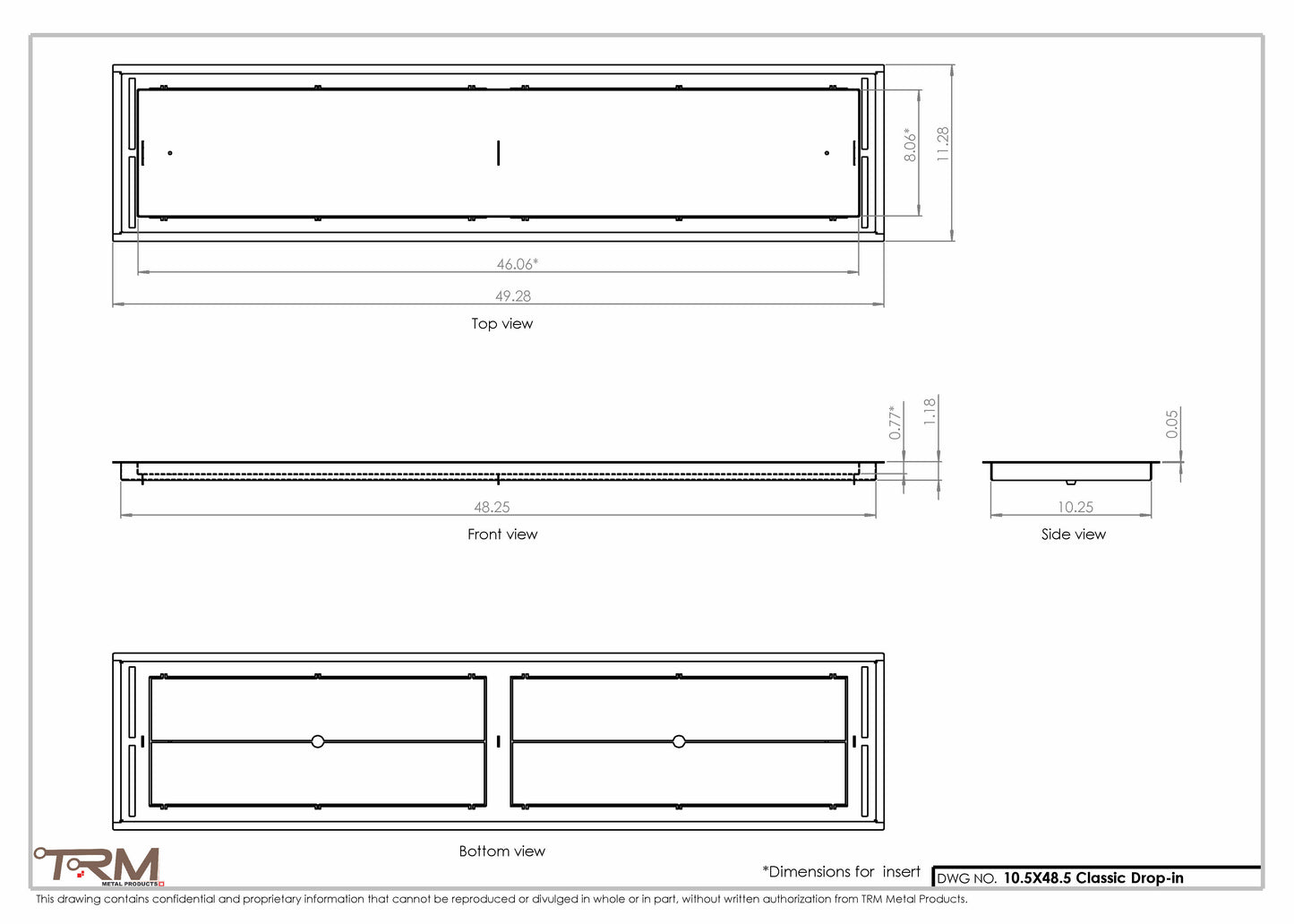 10.5x48.5 - Classic Drop-in Air Vent, Flush Floor-Matching, All Metal, Floor Vent Cover - TRM Metal  48.5x10.5