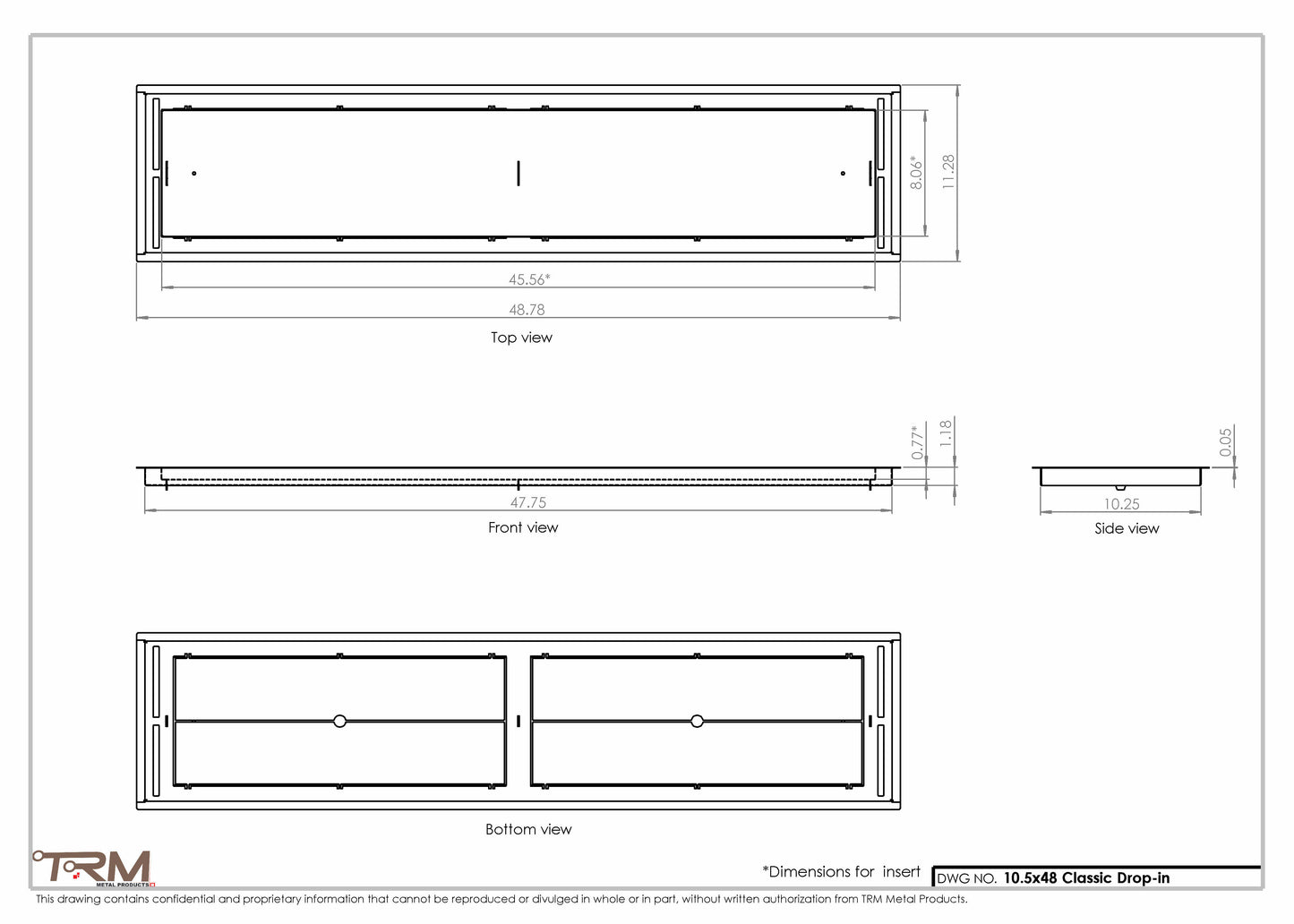 10.5x48 - Classic Drop-in Air Vent, Flush Floor-Matching, All Metal, Floor Vent Cover - TRM Metal  48x10.5