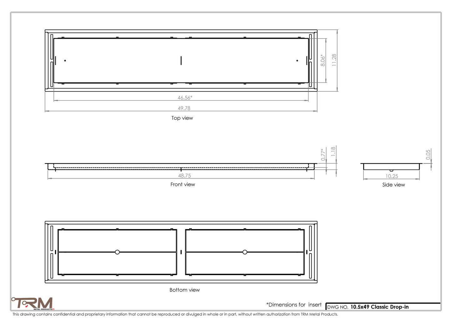 10.5x49 - Classic Drop-in Air Vent, Flush Floor-Matching, All Metal, Floor Vent Cover - TRM Metal  49x10.5