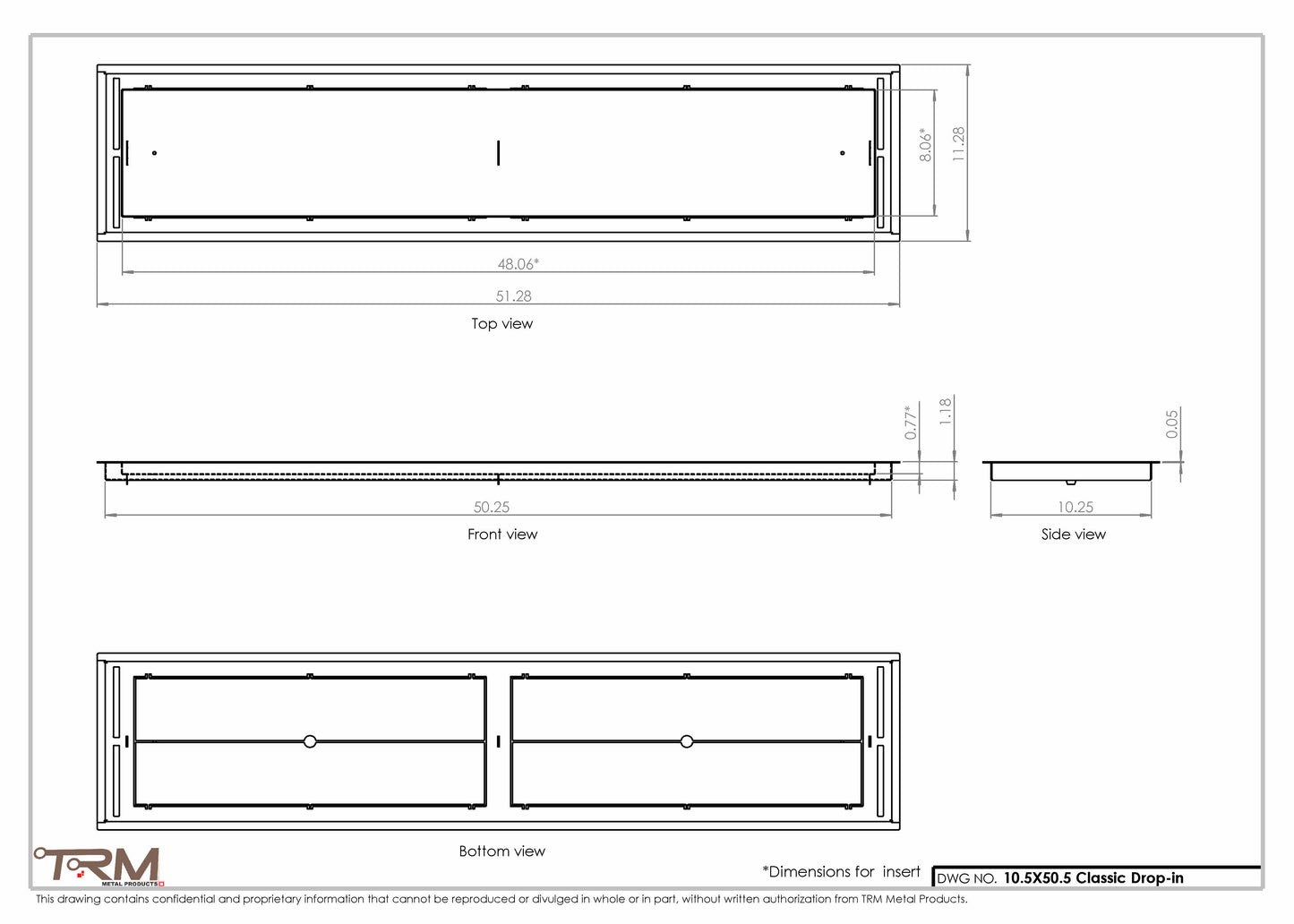 10.5x50.5 - Classic Drop-in Air Vent, Flush Floor-Matching, All Metal, Floor Vent Cover - TRM Metal  50.5x10.5
