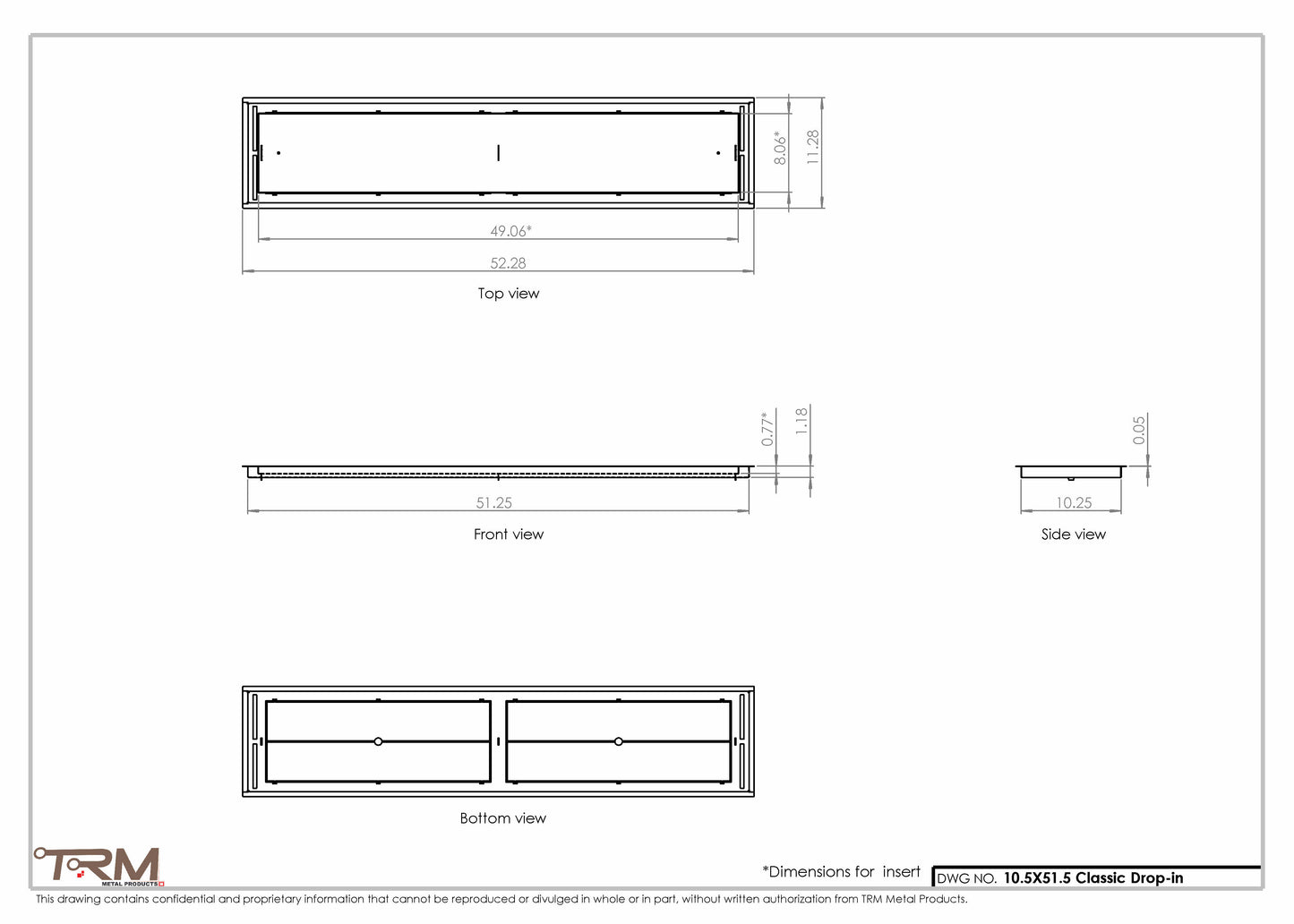 10.5x51.5 - Classic Drop-in Air Vent, Flush Floor-Matching, All Metal, Floor Vent Cover - TRM Metal  51.5x10.5