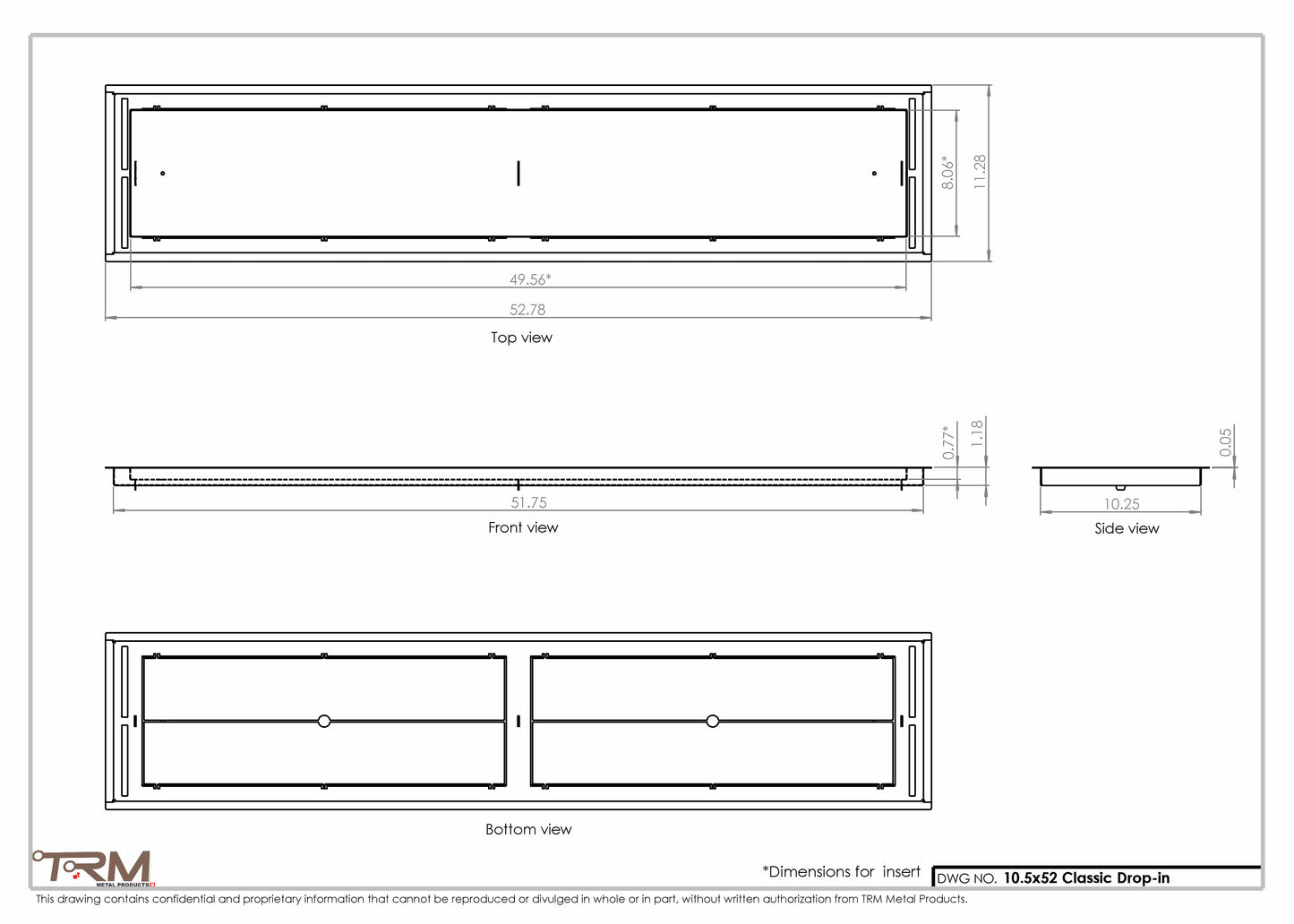 10.5x52 - Classic Drop-in Air Vent, Flush Floor-Matching, All Metal, Floor Vent Cover - TRM Metal  52x10.5