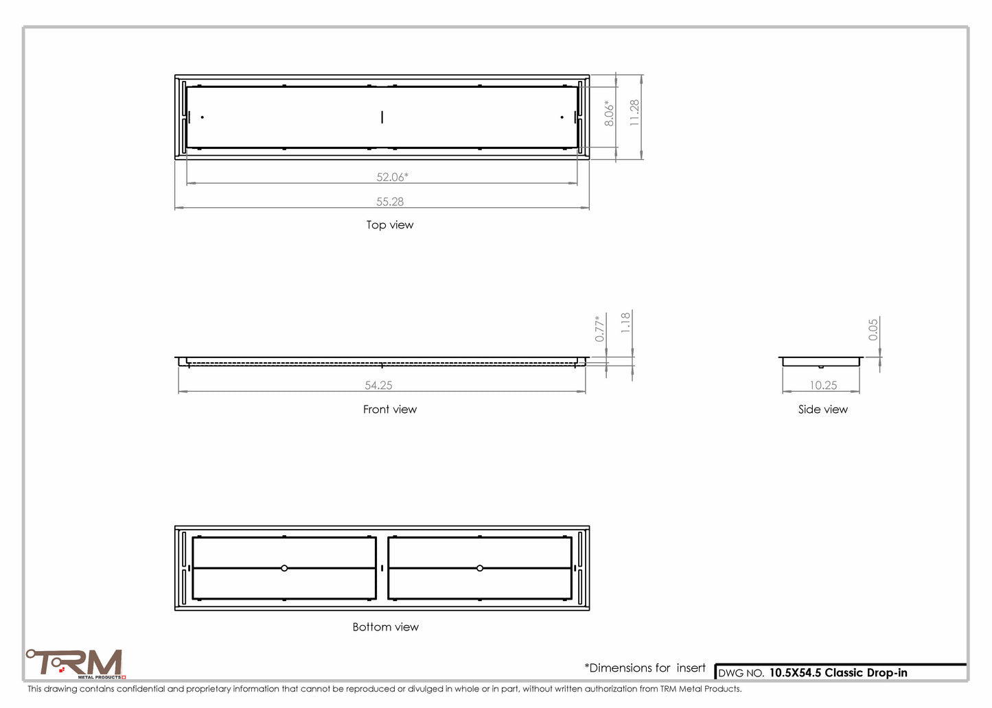10.5x54.5 - Classic Drop-in Air Vent, Flush Floor-Matching, All Metal, Floor Vent Cover - TRM Metal  54.5x10.5