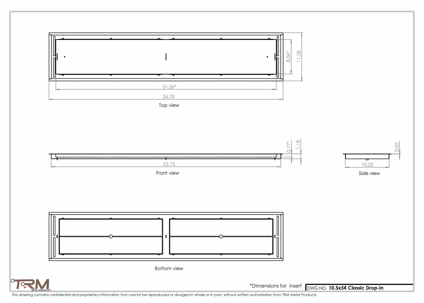 10.5x54 - Classic Drop-in Air Vent, Flush Floor-Matching, All Metal, Floor Vent Cover - TRM Metal  54x10.5
