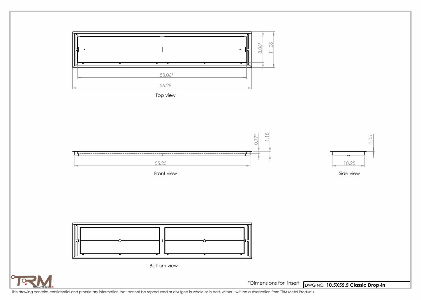 10.5x55.5 - Classic Drop-in Air Vent, Flush Floor-Matching, All Metal, Floor Vent Cover - TRM Metal  55.5x10.5