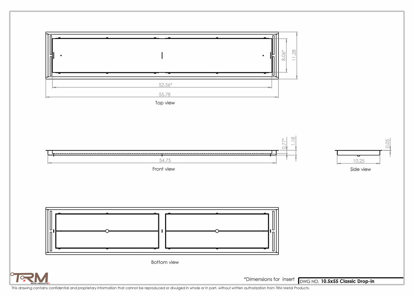 10.5x55 - Classic Drop-in Air Vent, Flush Floor-Matching, All Metal, Floor Vent Cover - TRM Metal  55x10.5