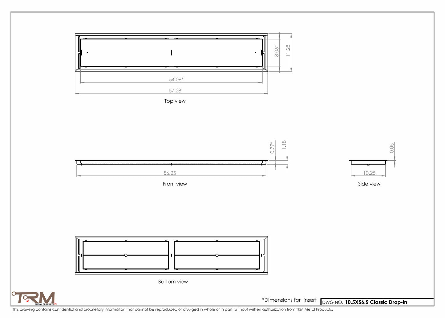 10.5x56.5 - Classic Drop-in Air Vent, Flush Floor-Matching, All Metal, Floor Vent Cover - TRM Metal  56.5x10.5