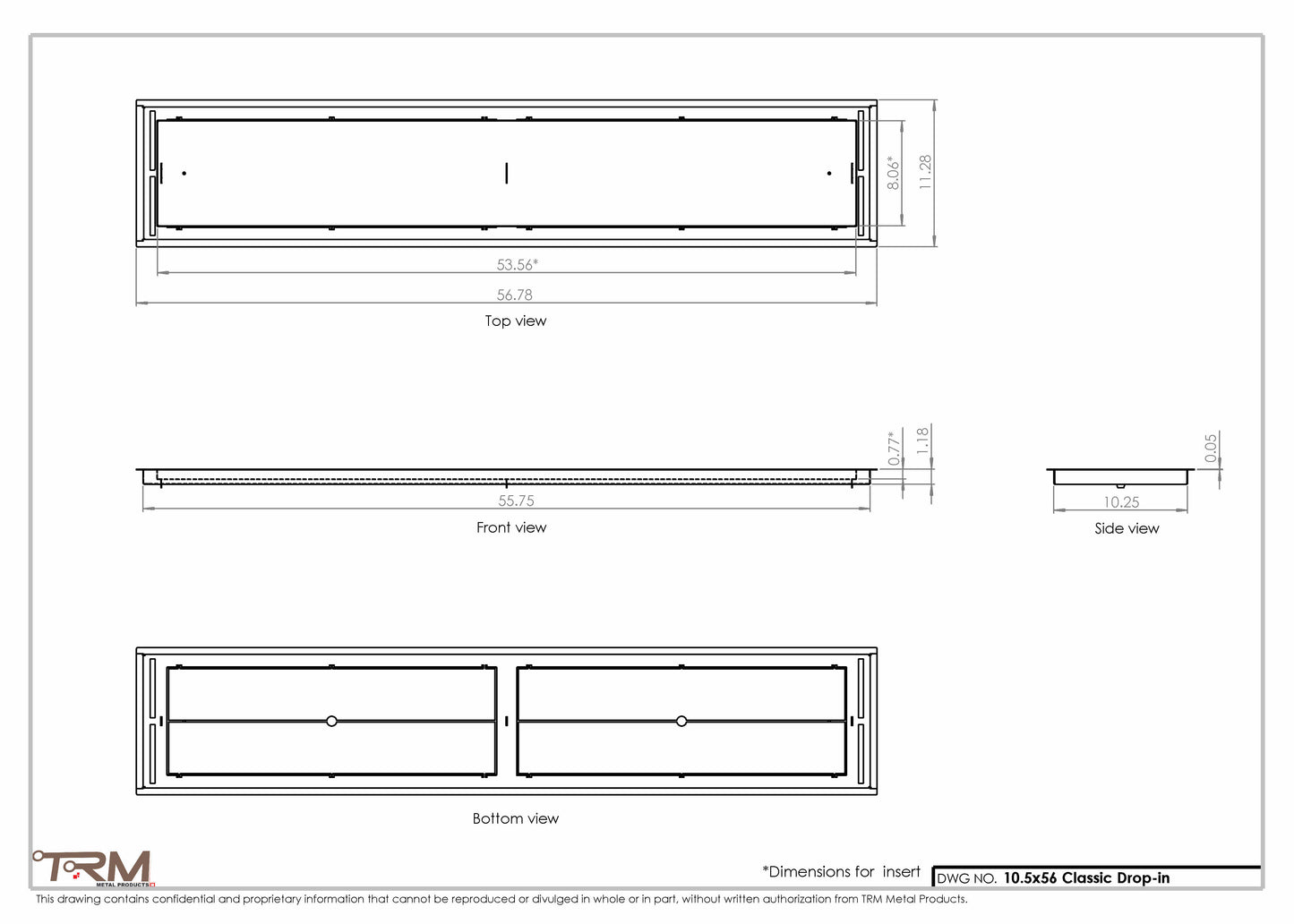10.5x56 - Classic Drop-in Air Vent, Flush Floor-Matching, All Metal, Floor Vent Cover - TRM Metal  56x10.5