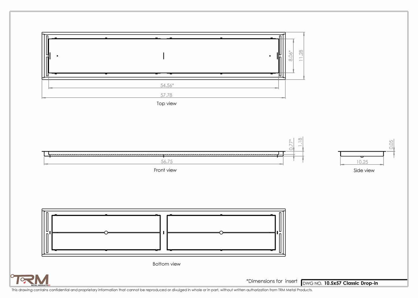 10.5x57 - Classic Drop-in Air Vent, Flush Floor-Matching, All Metal, Floor Vent Cover - TRM Metal  57x10.5