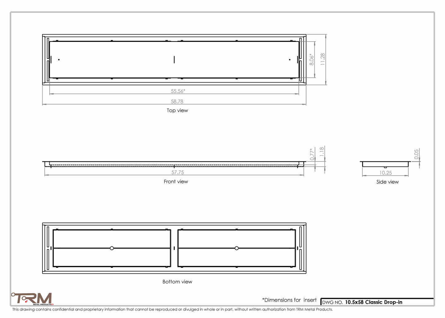 10.5x58 - Classic Drop-in Air Vent, Flush Floor-Matching, All Metal, Floor Vent Cover - TRM Metal  58x10.5